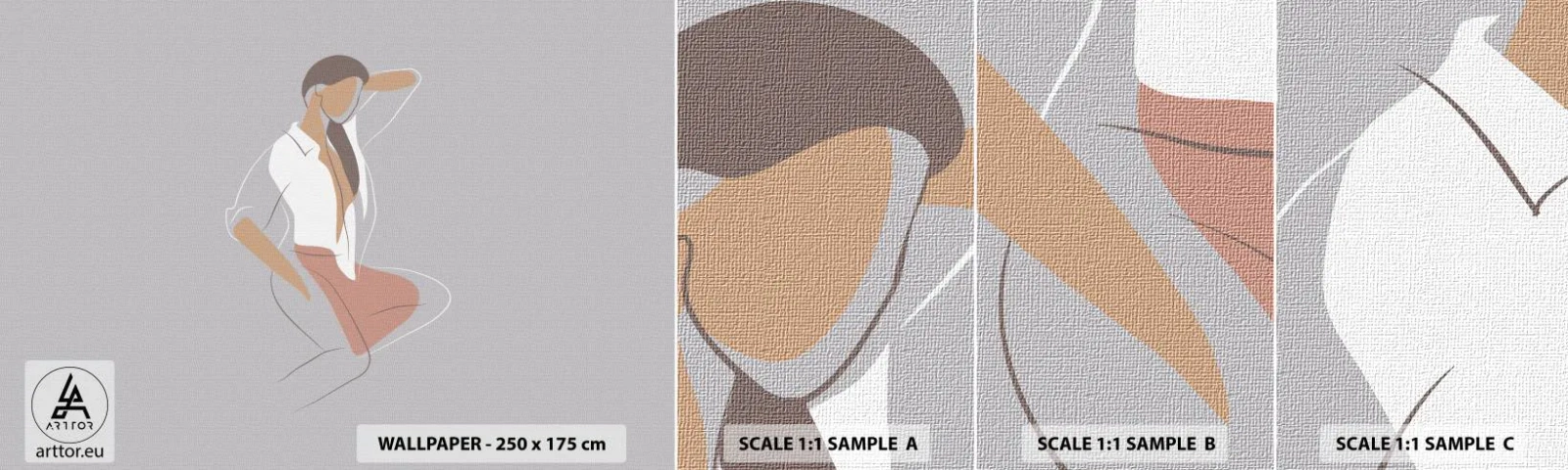 Vzorka samolepiacej fototapety Deluxe Sticker - Obrys pôvabu - Žena, Grafika, Model - 100x30 cm