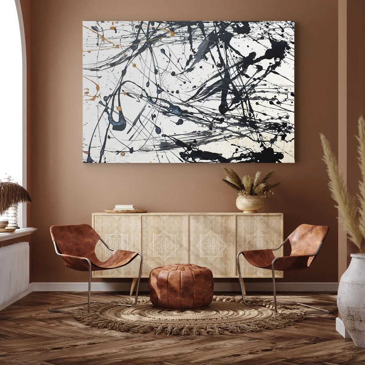 Obraz na plátne - Abstraktný vzor maľby s dynamickými čiarami a škvrnami - 70x50cm - So zmyslom alebo bez zmyslu? - Moderná nástenná dekorácia do obývacej izby a spálne ARTTOR