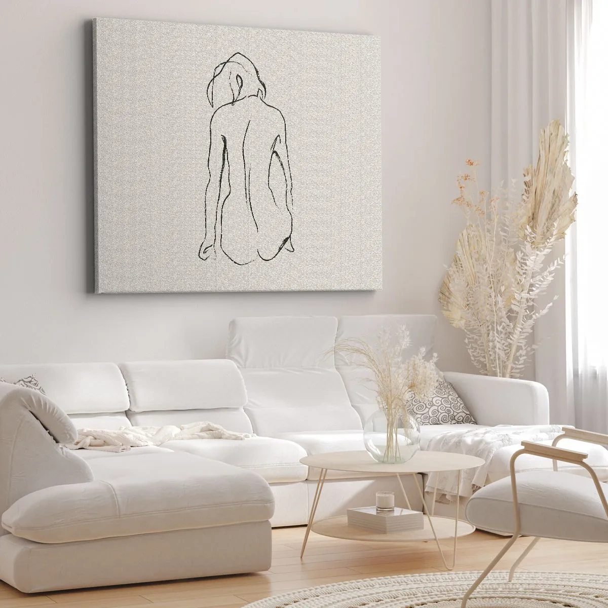 Obraz na plátne - Jemný náčrt dievčenskej siluety zozadu - 70x50cm - Dievčenský akt - Moderná nástenná dekorácia do obývacej izby a spálne ARTTOR