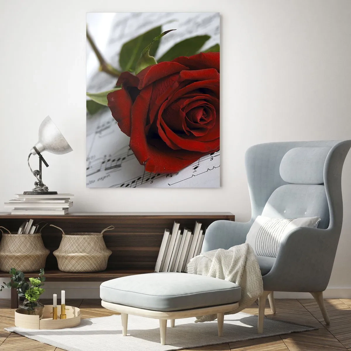 Obraz na skle - Hudba pocitu v šarlátovej - 50x70 cm