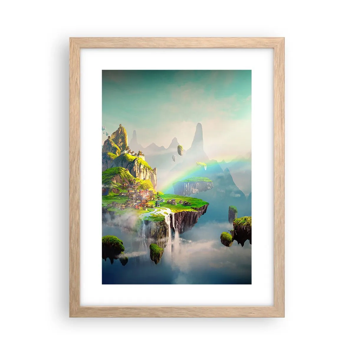 Plagát v ráme zo svetlého duba - Uprostred neba - šťastné ostrovy - 30x40 cm