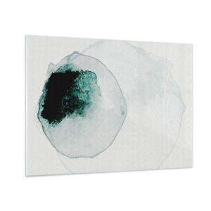 Obraz na skle - Abstraktný tvar pripomínajúci kvapku vody v odtieňoch zelenej. - 70x50cm - V kvapke vody - Moderná nástenná dekorácia do obývacej izby a spálne ARTTOR