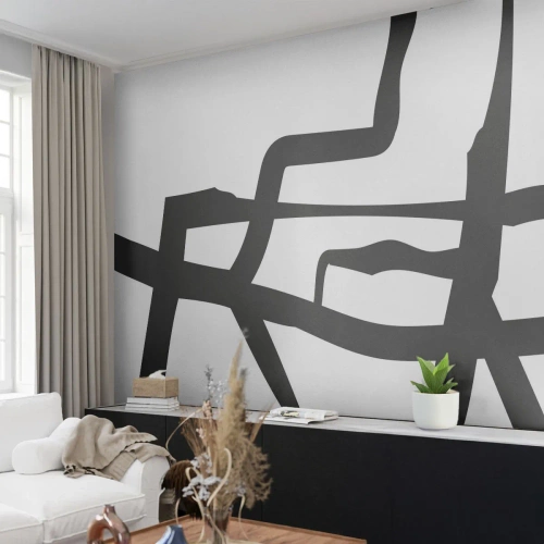 Fototapeta na mieru Premium Canvas - Čiernobiela konštrukcia - Linka, Čierna a biela, Abstrakcionizmus