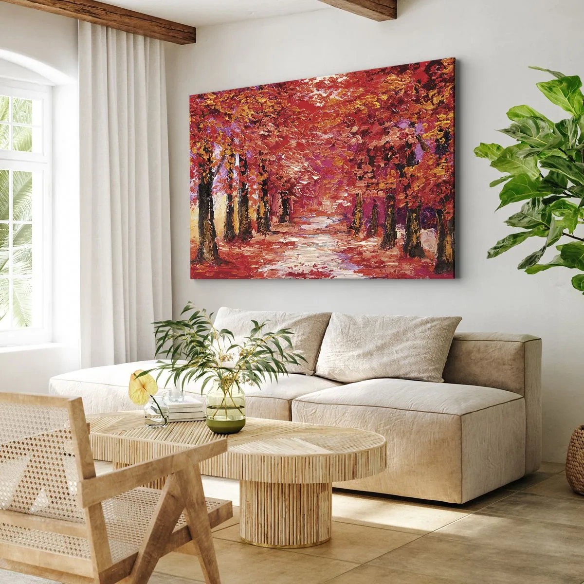 Obraz na plátne - Malebná ulička v jesenných farbách v impresionistickom štýle - 70x50cm - Jesenná impresia - Moderná nástenná dekorácia do obývacej izby a spálne ARTTOR