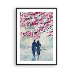 Plagát v čiernom ráme - Pár pod kvitnúcimi konármi v romantickej krajine - 50x70cm - Romantická prechádzka - Moderná nástenná dekorácia do obývacej izby a spálne ARTTOR