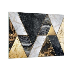 Obraz na skle - Geometrický vzor z mramoru a zlatých trojuholníkov - 70x50cm - Kameň vedľa kameňa - Moderná nástenná dekorácia do obývacej izby a spálne ARTTOR