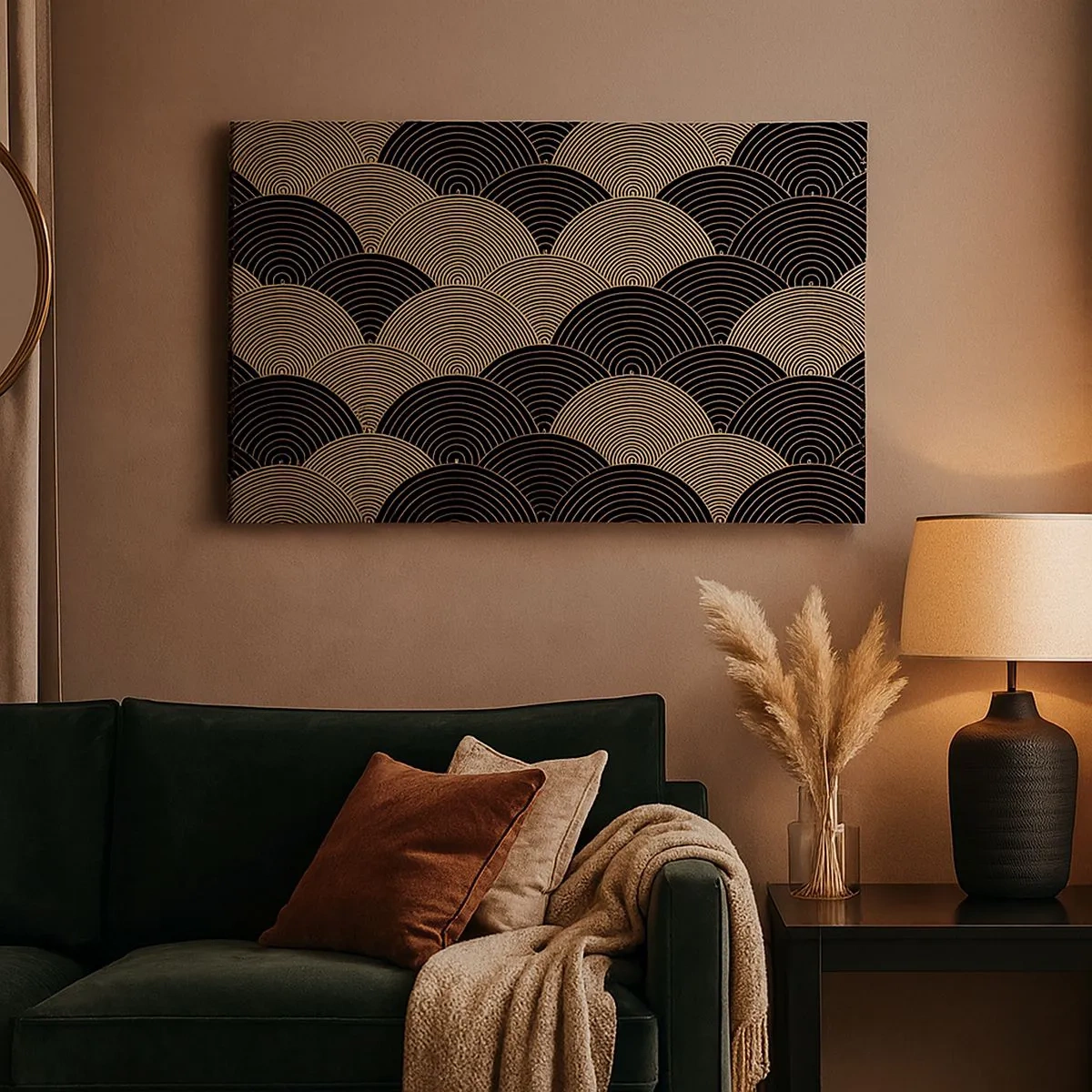 Obraz na plátne - Art Deco vzor s polkruhmi a zlatými čiarami - 70x50cm - Jednota v mnohosti - Moderná nástenná dekorácia do obývacej izby a spálne ARTTOR