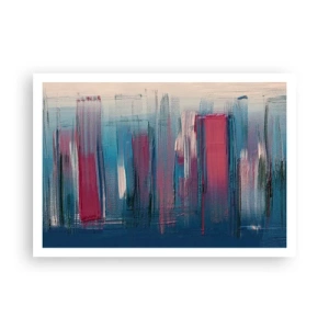 Plagát - Vertikálna kompozícia v modrej a červenej - 100x70 cm