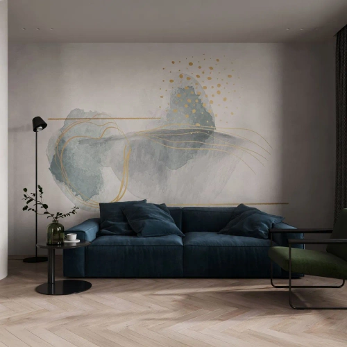 Samolepiaca Fototapeta Deluxe Sticker - O vzťahu medzi šedou a zlatou - Abstrakcia, Kus, Zaujímavé tvary - 350x256 cm