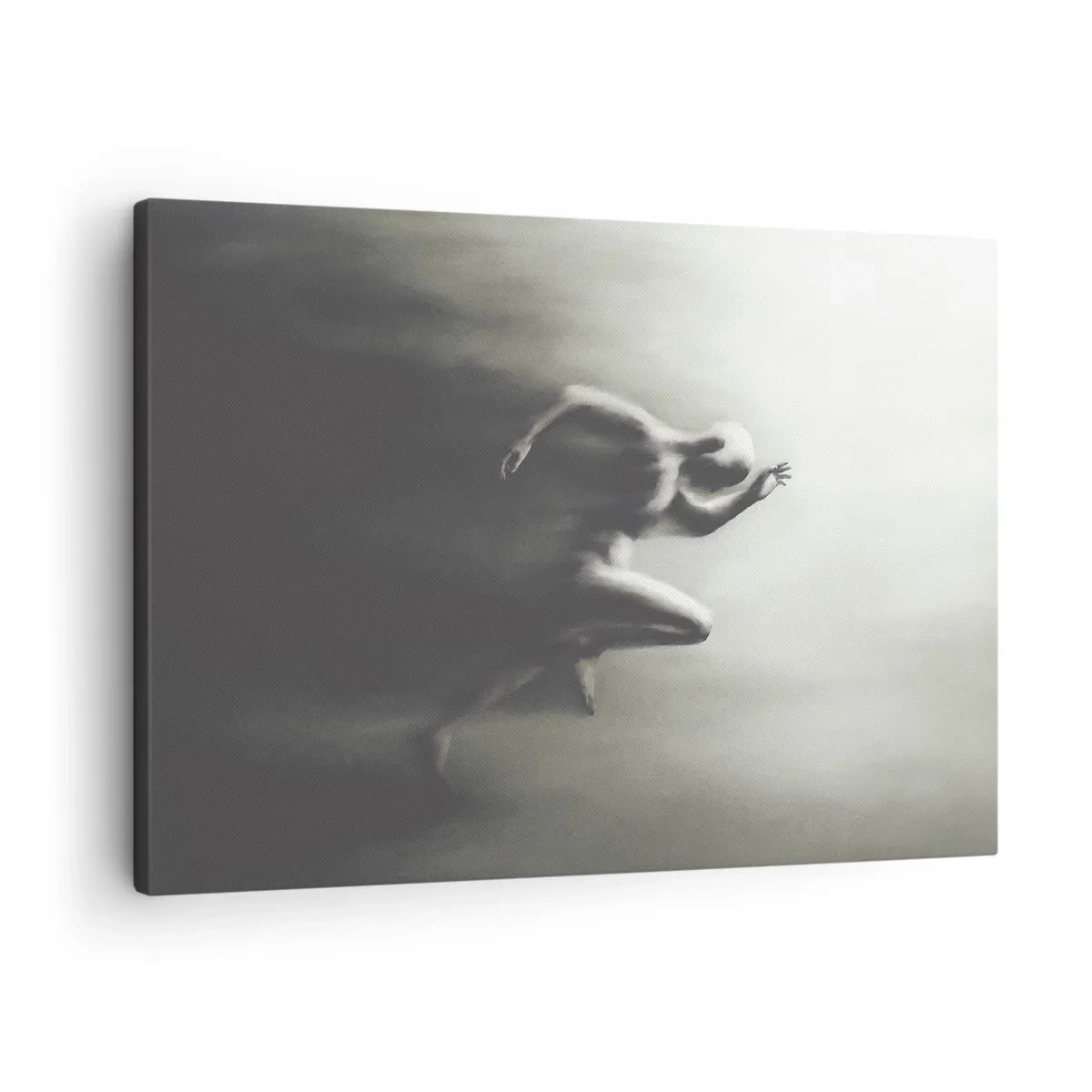 Obraz na plátne - Čiernobiela silueta bežiacej postavy v dynamickom a surrealistickom štýle. - 70x50cm - Nezastaviteľný - Moderná nástenná dekorácia do obývacej izby a spálne ARTTOR