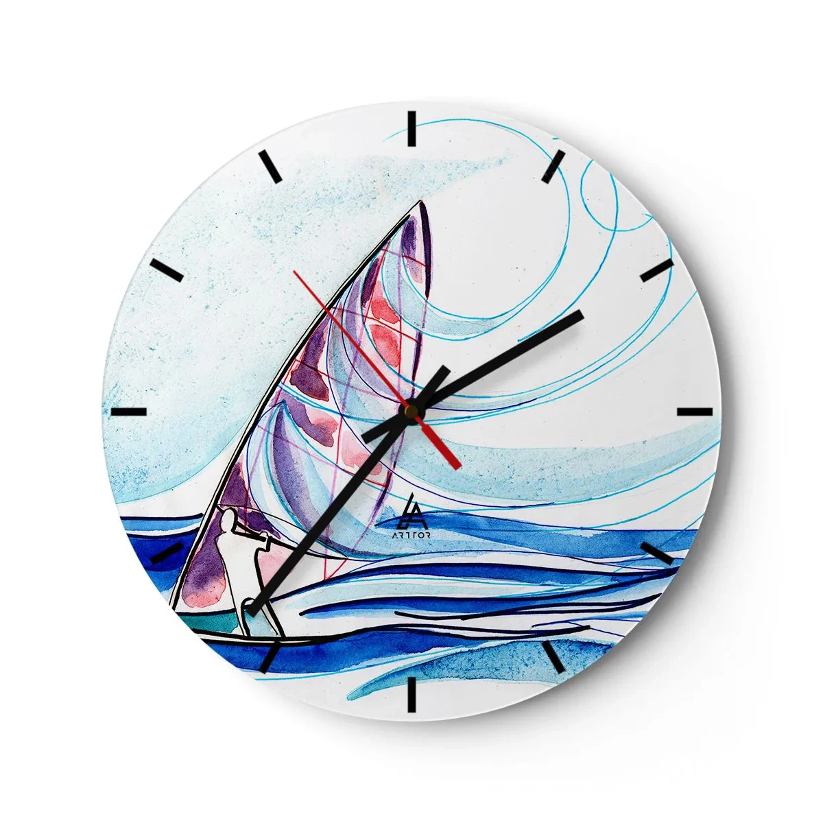 Nástenné hodiny - Plachetnica na rozbúrenom mori v dynamickej, abstraktnej forme - 30x30cm - S vetrom v rytme vĺn - Moderná nástenná dekorácia do obývacej izby, kuchyne a spálne ARTTOR