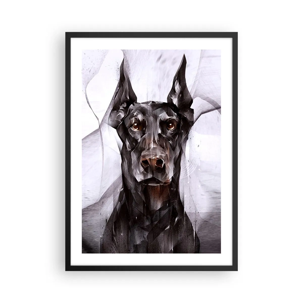 Plagát v čiernom ráme - Umelecký portrét čierneho psa v geometrickom štýle - 50x70cm - Z urodzeného rodu - Moderná nástenná dekorácia do obývacej izby a spálne ARTTOR