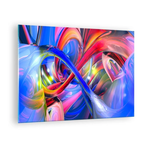 Obraz na skle - Abstraktné, farebné línie a energická dynamika - 70x50cm - Tanec farieb - Moderná nástenná dekorácia do obývacej izby a spálne ARTTOR
