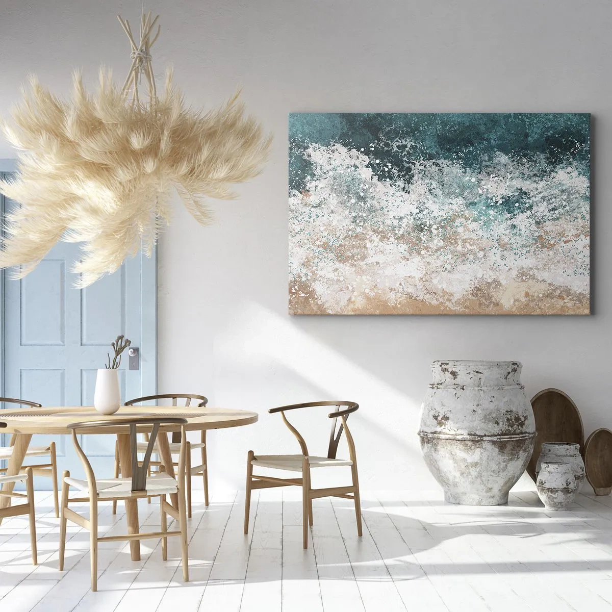 Obraz na plátne - Abstraktné morské vlny v tyrkysových a béžových odtieňoch - 70x50cm - Morské príbehy - Moderná nástenná dekorácia do obývacej izby a spálne ARTTOR