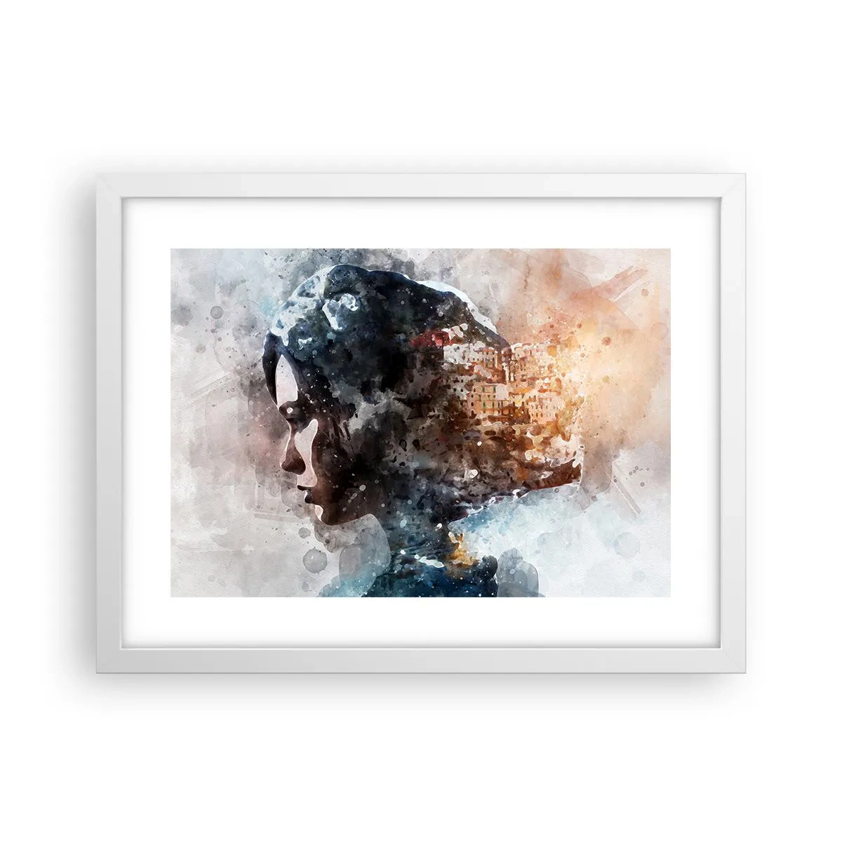 Plagát v bielom ráme - Príbeh o dievčati s mestom v pozadí - 40x30 cm