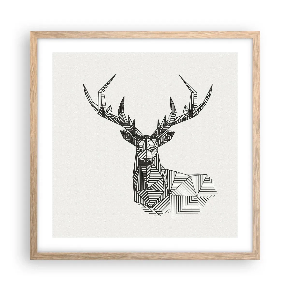 Plagát v ráme zo svetlého duba - Jeleň v kubistickom štýle - 50x50 cm