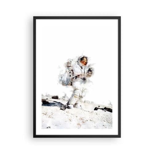 Plagát v čiernom ráme - Astronaut v skafandri na povrchu Mesiaca - 50x70cm - Posol Zeme - Moderná nástenná dekorácia do obývacej izby a spálne ARTTOR
