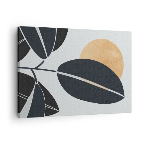 Obraz na plátne - Minimalistický motív listu s jasným slnkom v pozadí. - 70x50cm - Deň horúceho leta - Moderná nástenná dekorácia do obývacej izby a spálne ARTTOR