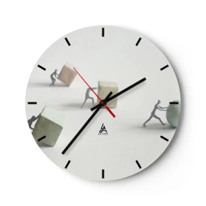Nástenné hodiny - Postavy tlačiace kocky a loptu symbolizujúce úsilie - 30x30cm - Život samotný - Moderná nástenná dekorácia do obývacej izby, kuchyne a spálne ARTTOR