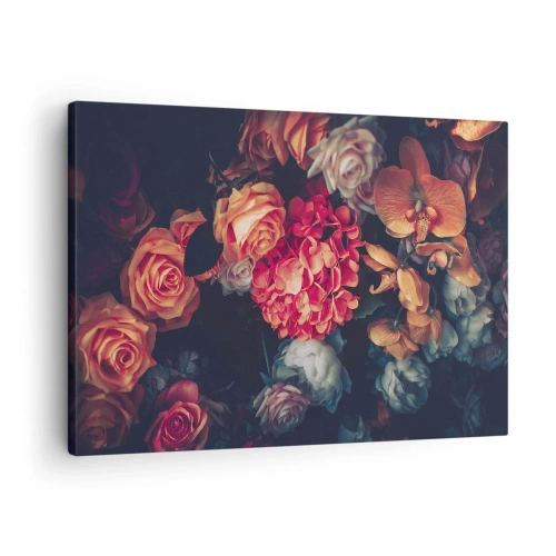 Obraz na plátne - Kytica rôznych kvetov v tmavých tónoch - 70x50cm - Ako u holandských majstrov - Moderná nástenná dekorácia do obývacej izby a spálne ARTTOR