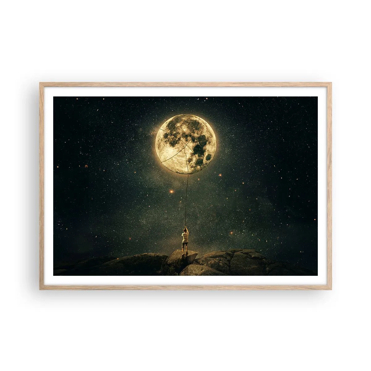 Plagát v ráme zo svetlého duba - Chlap, ktorý ukradol mesiac - 100x70 cm