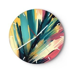 Nástenné hodiny - Explózia farieb v štýle expresívnych ťahov štetcom. - 30x30cm - Kompozícia – explózia radosti - Moderná nástenná dekorácia do obývacej izby, kuchyne a spálne ARTTOR