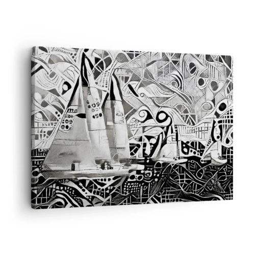 Obraz na plátne - Abstraktné plachetnice v monochromatickej kompozícii - 70x50cm - Medzi vlnami - Moderná nástenná dekorácia do obývacej izby a spálne ARTTOR