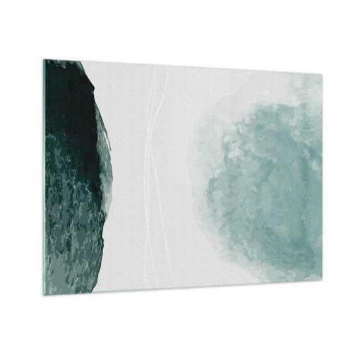 Obraz na skle - Zelené abstraktné tvary na svetlom pozadí pripomínajúce hmlu - 70x50cm - Stretnutie s hmlou - Moderná nástenná dekorácia do obývacej izby a spálne ARTTOR