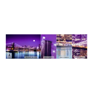 Vzorka fototapety Premium Canvas - Svetlá veľkomesta vo fialovej - Mesto, New York, Brooklynský most - 100x30 cm