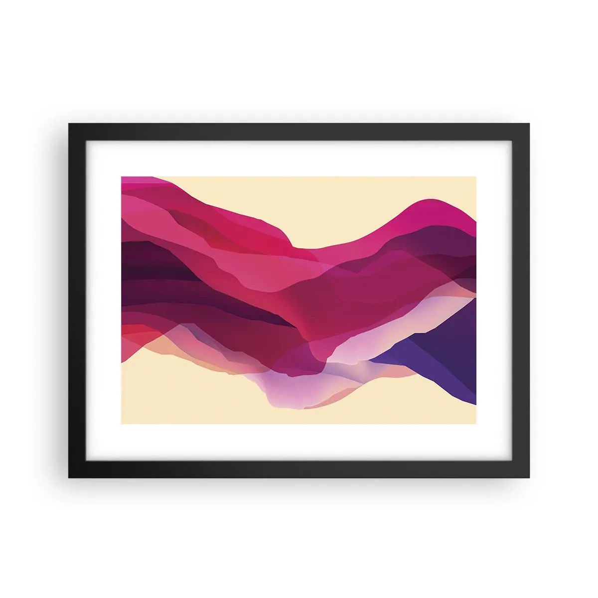 Plagát v čiernom ráme - Fialové vlny - 40x30 cm