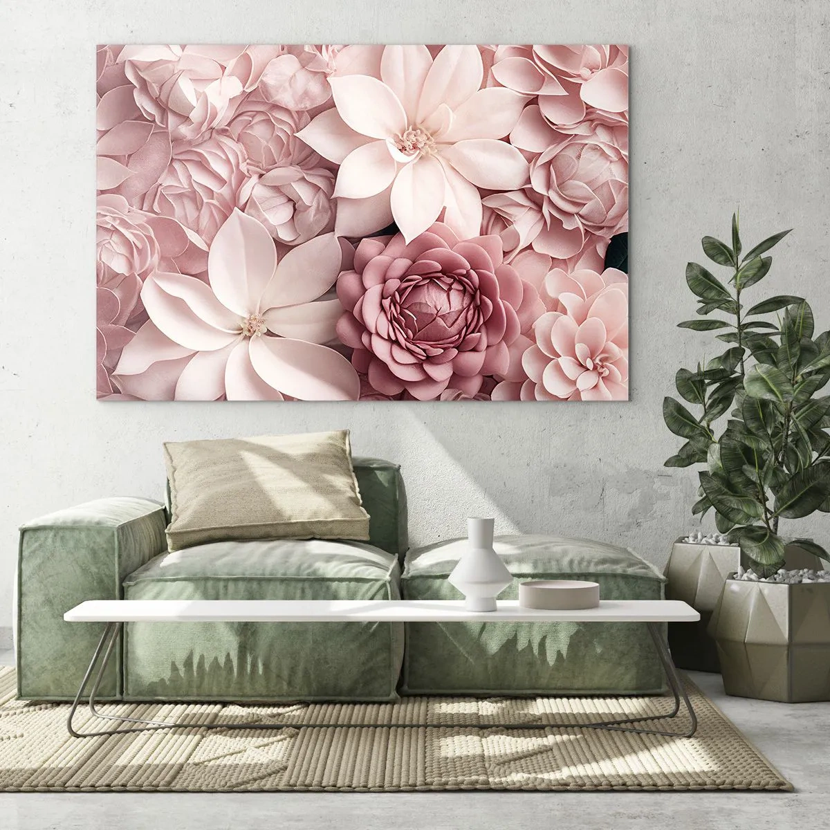 Obraz na skle - Jemné ružové kvety v kompozícii plnej lupeňov - 70x50cm - V ružových okvetných lístkoch - Moderná nástenná dekorácia do obývacej izby a spálne ARTTOR