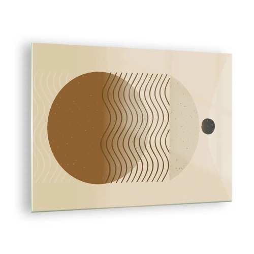 Obraz na skle - Geometrická kompozícia s vlnami a kruhmi v béžových farbách - 70x50cm - O pôvode geometrických obrazcov - Moderná nástenná dekorácia do obývacej izby a spálne ARTTOR