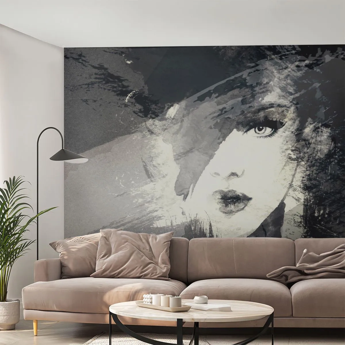 Fototapeta Standard Eco - Abstraktný portrét ženy v čiernobielych odtieňoch - 100x70cm - Za šedým závojom - Moderná nástenná dekorácia do obývacej izby a spálne ARTTOR