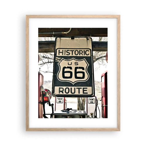 Plagát v ráme zo svetlého duba - Americká retro cesta - 40x50 cm