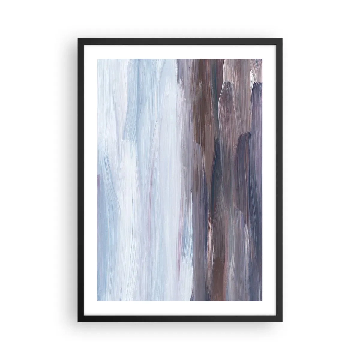 Plagát v čiernom ráme - Abstraktné ťahy štetcom v odtieňoch modrej a hnedej - 50x70cm - Živly: voda - Moderná nástenná dekorácia do obývacej izby a spálne ARTTOR