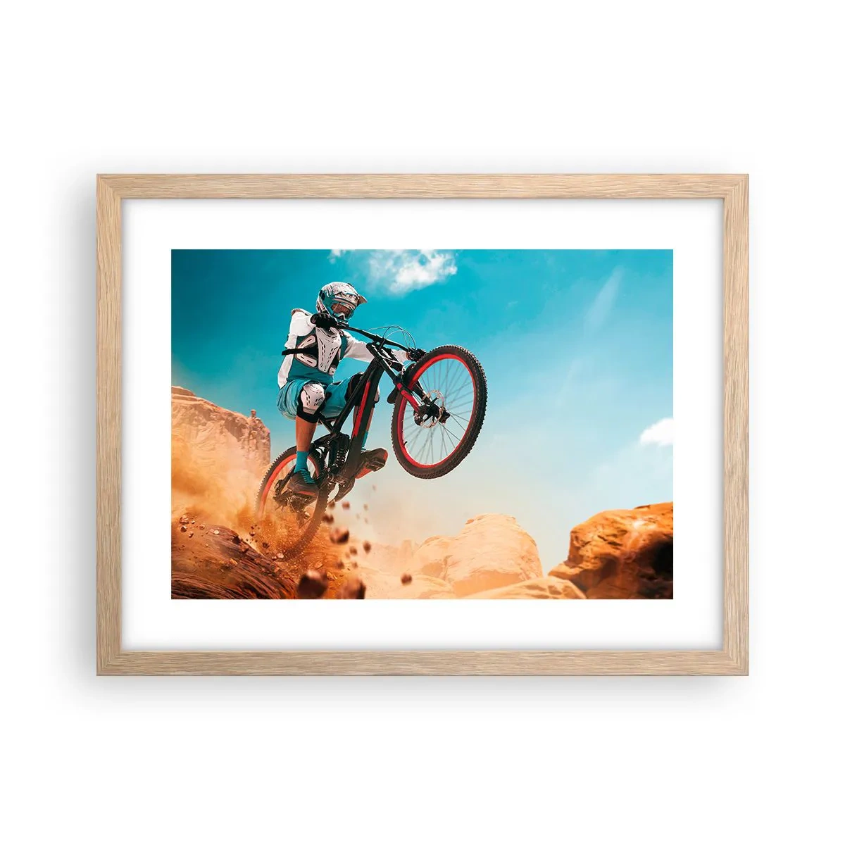 Plagát v ráme zo svetlého duba - Cyklistický démon šialenstva - 40x30 cm