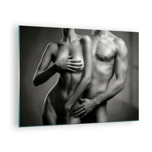 Obraz na skle - Čiernobiela kompozícia s nahými siluetami páru - 70x50cm - Adam a Eva - Moderná nástenná dekorácia do obývacej izby a spálne ARTTOR