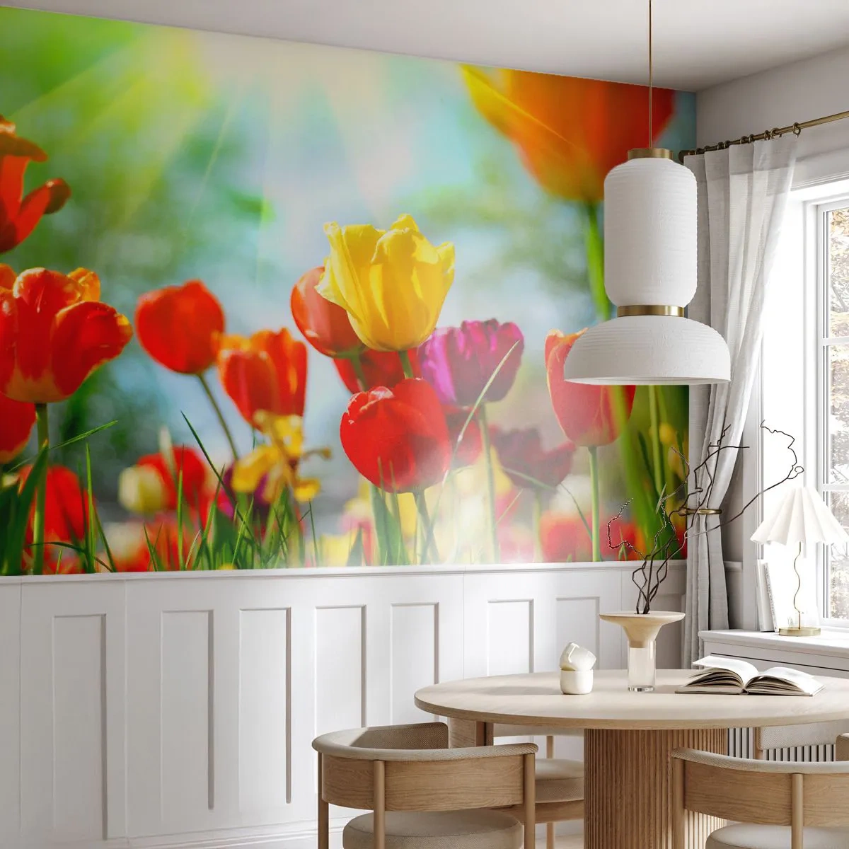 Samolepiaca Fototapeta Deluxe Sticker - Všetky farby slnka - Tulipány, Kvety, Lúka - 250x175 cm