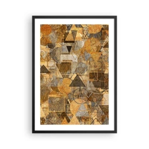 Plagát v čiernom ráme - Zlatá abstraktná geometrická kompozícia - 50x70cm - Svet zachytený do tvaru - Moderná nástenná dekorácia do obývacej izby a spálne ARTTOR