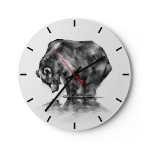 Nástenné hodiny - Čiernobiela kresba medveďa pri vode - 30x30cm - Je príjemné sa stretnúť s niekým blízkym - Moderná nástenná dekorácia do obývacej izby, kuchyne a spálne ARTTOR