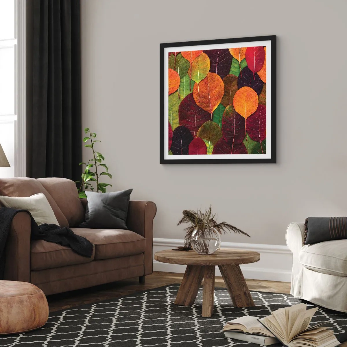 Plagát v čiernom ráme - Jesenná mozaika - 40x40 cm