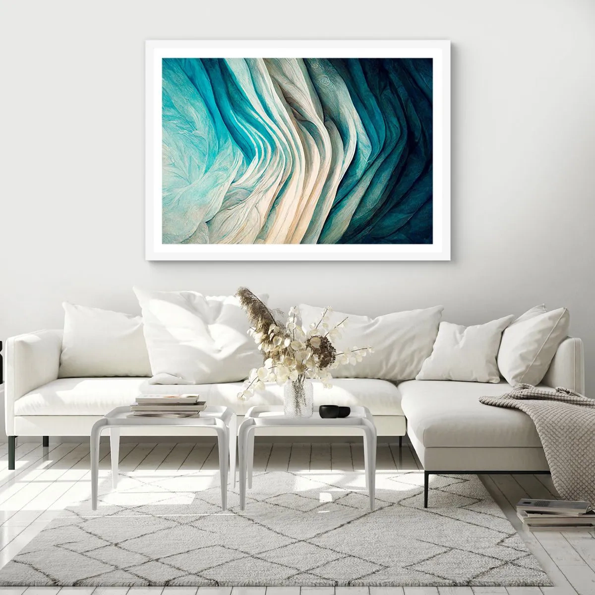 Plagát v bielom ráme - Modrá neukojiteľnosť - 100x70 cm