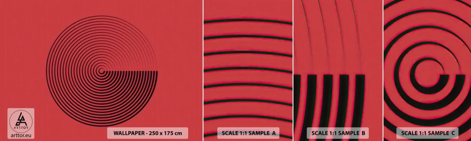 Vzorka samolepiacej fototapety Deluxe Sticker - Kruhový pohyb - Minimalizmus, Koleso, Čiary - 100x30 cm