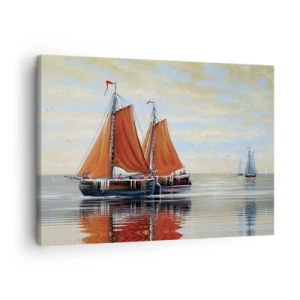 Obraz na plátne - Dvojsťažňové plachetnice v pokojnej vode - 70x50cm - Pluj, námorník… - Moderná nástenná dekorácia do obývacej izby a spálne ARTTOR