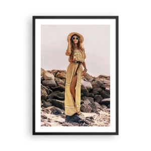Plagát v čiernom ráme - Štýlová žena v boho šatách na skalnatom pozadí - 50x70cm - Kúzlo kameňov - Moderná nástenná dekorácia do obývacej izby a spálne ARTTOR
