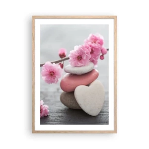 Plagát v ráme zo svetlého duba - Blaženosť s višňovým kvetom - 50x70 cm