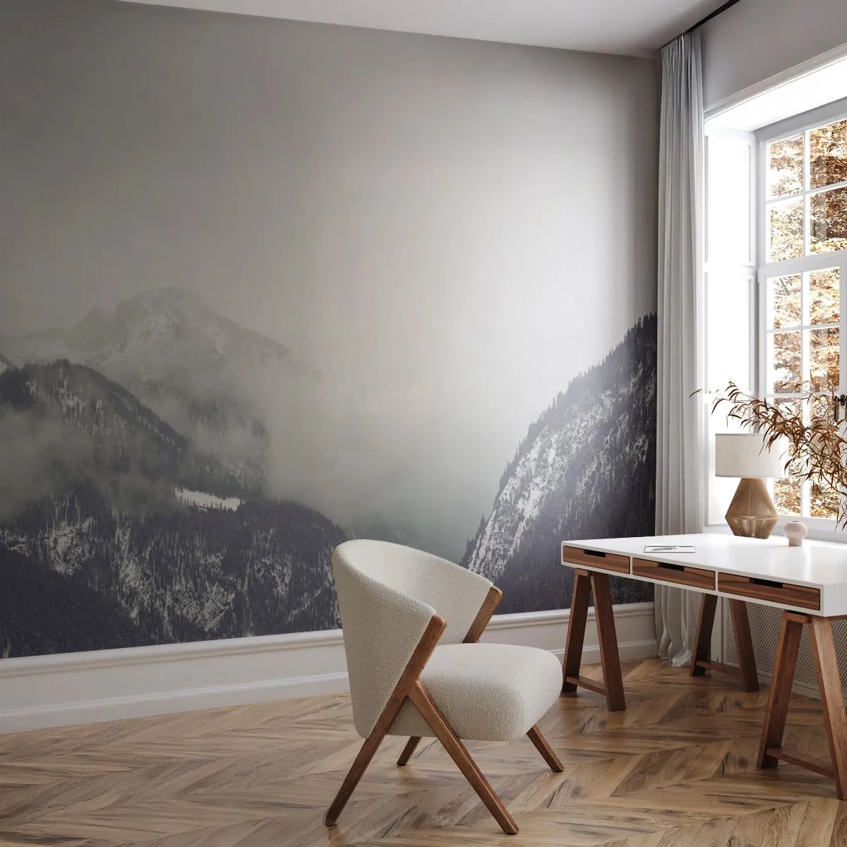 Fototapeta Premium Sand - Zahmlené údolie - hory, les, Krajina - 200x140 cm