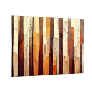 Obraz na skle - Kompozícia zvislých pruhov v odtieňoch dreva a béžovej - 70x50cm - Hymna lesných stromov - Moderná nástenná dekorácia do obývacej izby a spálne ARTTOR
