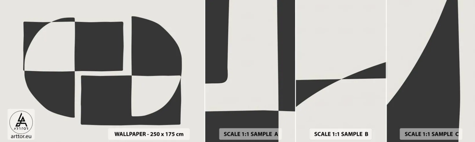 Vzorka samolepiacej fototapety Deluxe Sticker - Antitéza – syntéza - Abstrakcia, Kus, Čierna a biela - 100x30 cm