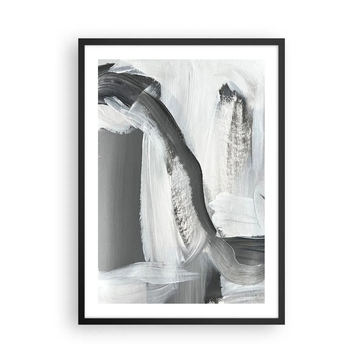 Plagát v čiernom ráme - Abstraktná kompozícia čiernej, bielej a sivej - 50x70cm - Pevným pohybom - Moderná nástenná dekorácia do obývacej izby a spálne ARTTOR